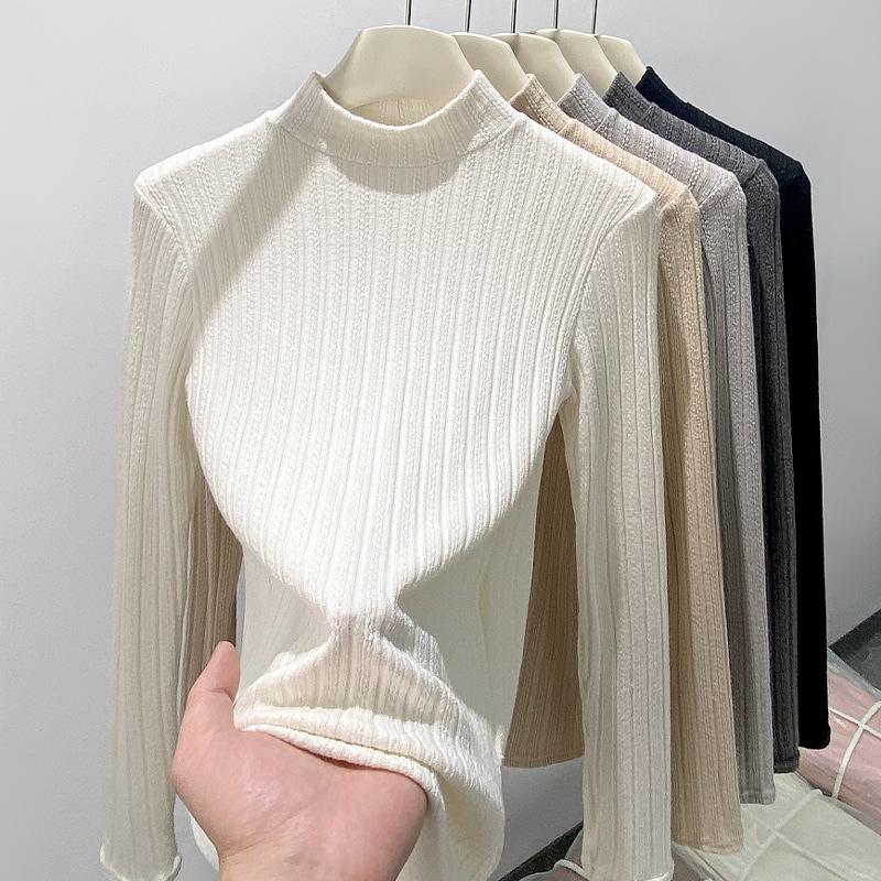Slim Fit Тонкий трикотажный свитер Верх Базовый низ Свитер Осень Зима Полувысокий воротник Женские пуловеры Одежда