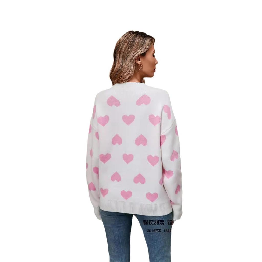 Зимний женский свитер Love Valentine's Day Pullover Large Peach Heart Color Clash Sweater