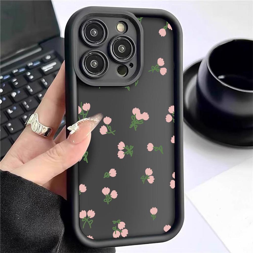 Pink Floral Sandstone Staircase iPhone 15/16/17 Case with Black Grooves