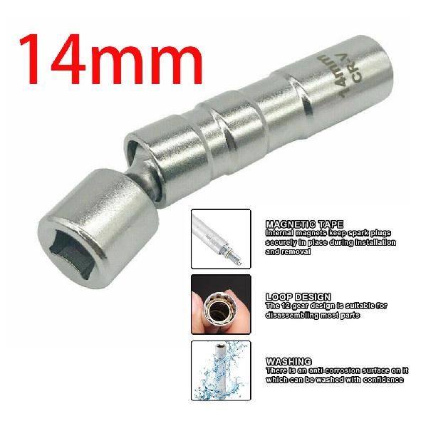 1*14mm Magnetic Thin Wall Wobble Spark Plug Socket Sleeve Removal Tool 98mm 3/8”