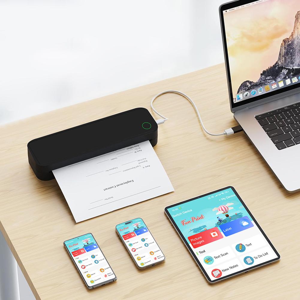 Портативный термопринтер A4 с печатной бумагой BT Min Портативный A4 Маркировщик для печати документов для путешествий и домашней работы