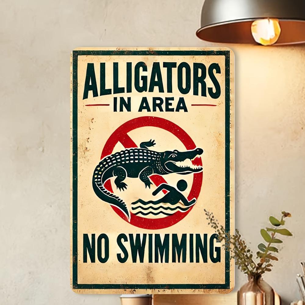 Vintage Alligator Warning Tin Sign x Inch Rustic Aluminum Wall Decor for Garage Bar