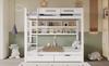 Bunk Bed, Children's Bed with Fall Protection Rail, Two Drawers on Rollers, Open Shelf, Five-Step Ladder, Storage Space, Pine+MDF, White, 90x200cm