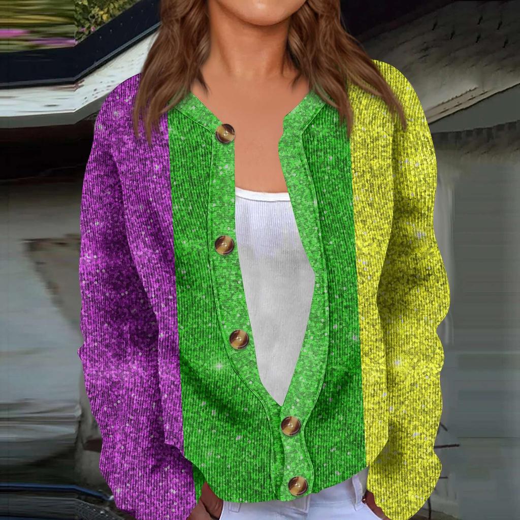 Женский кардиган с длинным рукавом и принтом «Карнавал» на пуговицах