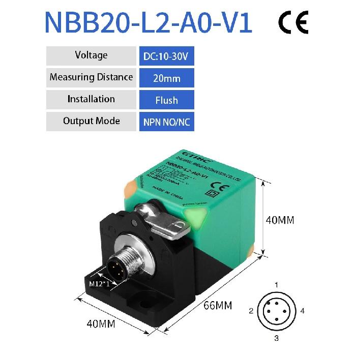 GTRIC Square NBB20/NBN40-L2-A2-V1 Proximity Sensor IP67 NPN PNP 20MM 40MM Long Distance Inductive Metal Proximity Sensor Switch