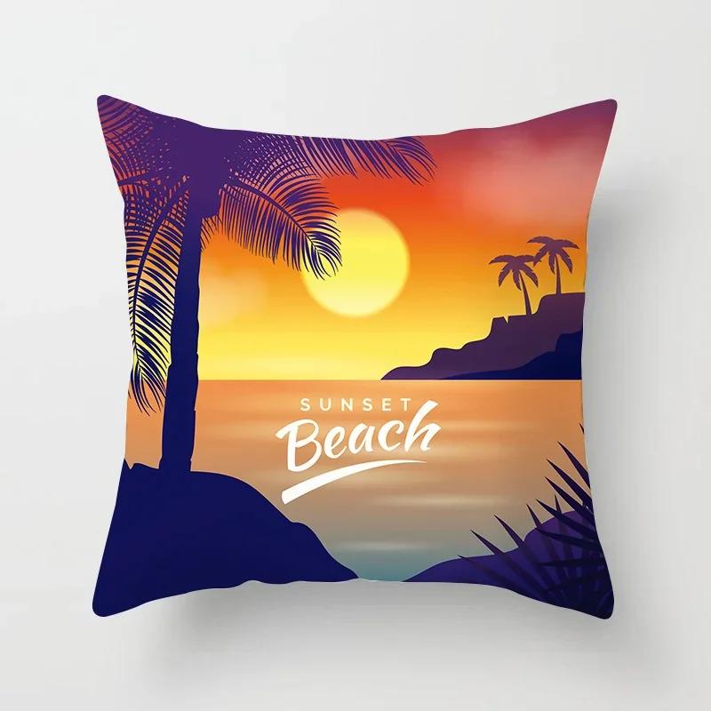 Summer Beach Pillowcase Palm Tree Leaves Plant Pillow Case Sofa Home Decoration Car Waist Throw Cushion Cover Custom Polyester