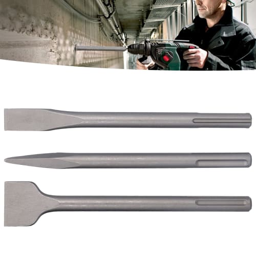3-Piece Hammer Drill Chisel Set, Carbon Steel Scaling Chisel, Flat Chisel Point Chisel, Rotary Hammer Drill Bit for Tile and Concrete Work (SDSmAX (5-