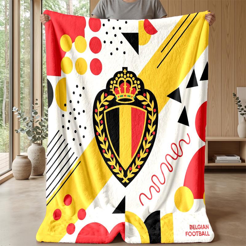 Belgium Football Printed Flannel Blanket Skin Friendly Warm Decorative Throw for Indoor Couch Bed Daily Use
