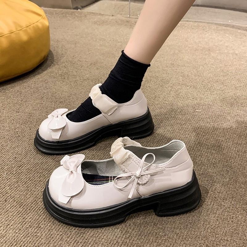 22 Uniform thick heel medium heel light mouth Mary Jane shoes bow student small leather shoes Japanese bright single shoes