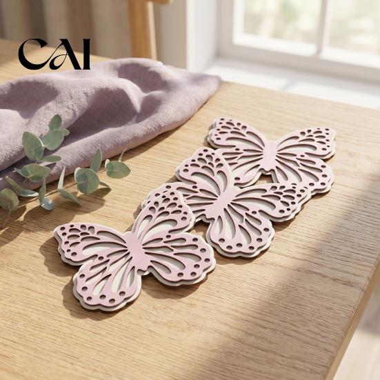 Natural Wood Drink Coasters Turtle/Butterfly Wooden for Coffee Mugs And Tea Cups, Heat Resistant Anti Scalding Desk Protectors Table Mats, Insulation