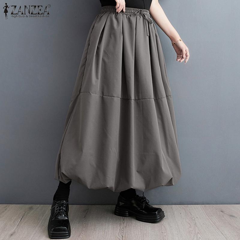 ZANZEA Женские повседневные плиссированные однотонные юбки Bud с эластичной талией