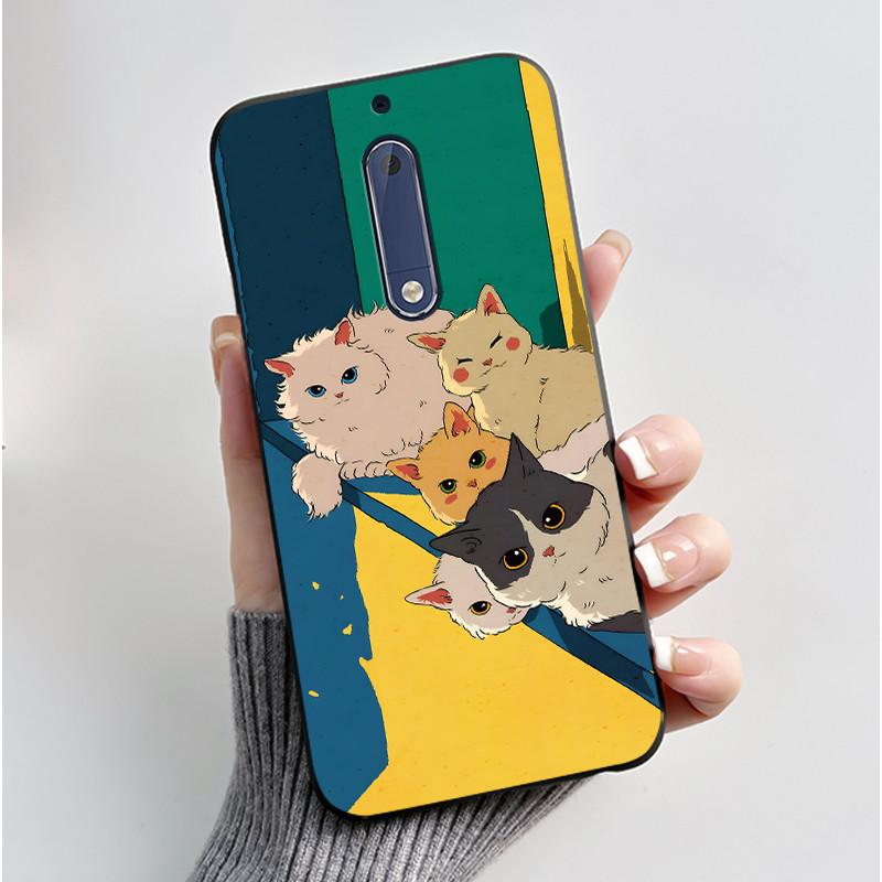 Чехол Для Nokia 5 Эстетичный Модный Милый Кот Мультяшный Черный Мягкий ТПУ Чехол для Телефона Для Nokia 5 Чехол-Бампер TA-1053 TA-1024