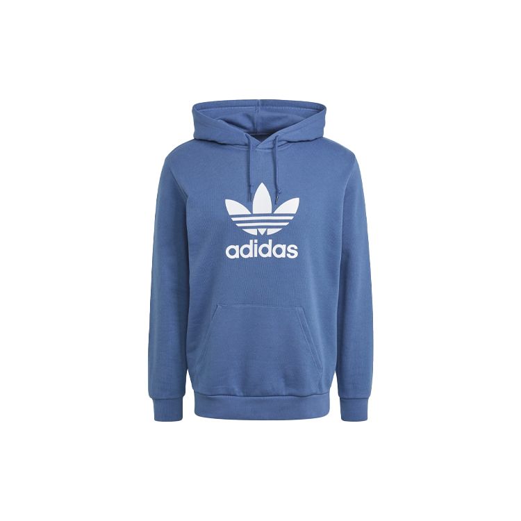 Adidas Originals Trefoil Print Logo Hoodie Long Sleeve Pullover Sweatshirt Men Tops Blue GN3460