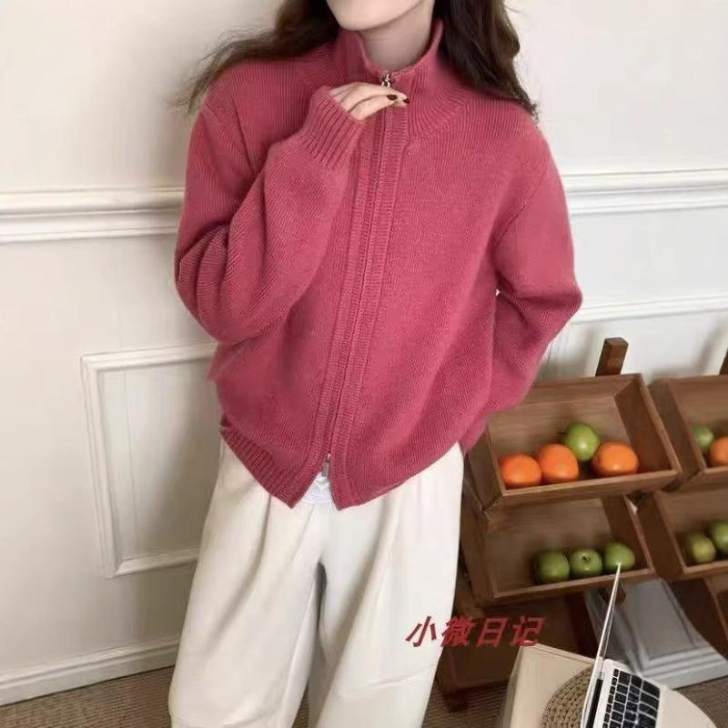 Осень и зима новый свитер на двойной молнии куртка женская толстая с воротником-стойкой повседневный дизайн короткий вязаный кардиган женский