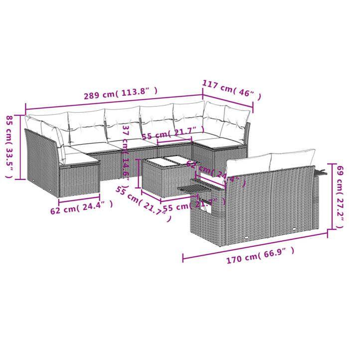 VidaXL Salon de Jardin avec Coussins 10 pcs, Canapés de Terrasse, Ensemble de Meubles de Patio, Mobilier d'Extérieur, Noir 3220624
