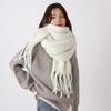 2024 Winter New Women'S And Couple'S White Scarf, Mohair Scarf, Student Soft Sticky Solid Color Scarf, Tassel High Grade Scarf