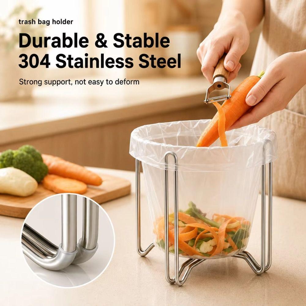 304 Stainless Steel Trash Bag Holder Portable Waste Bag Support Stand For Food Scrap