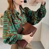 Office Lady Printed Blouse Spring Autumn Korean Loose Fashion Single-breasted Casual Turn-down Collar Long Sleeve Spliced Shirt
