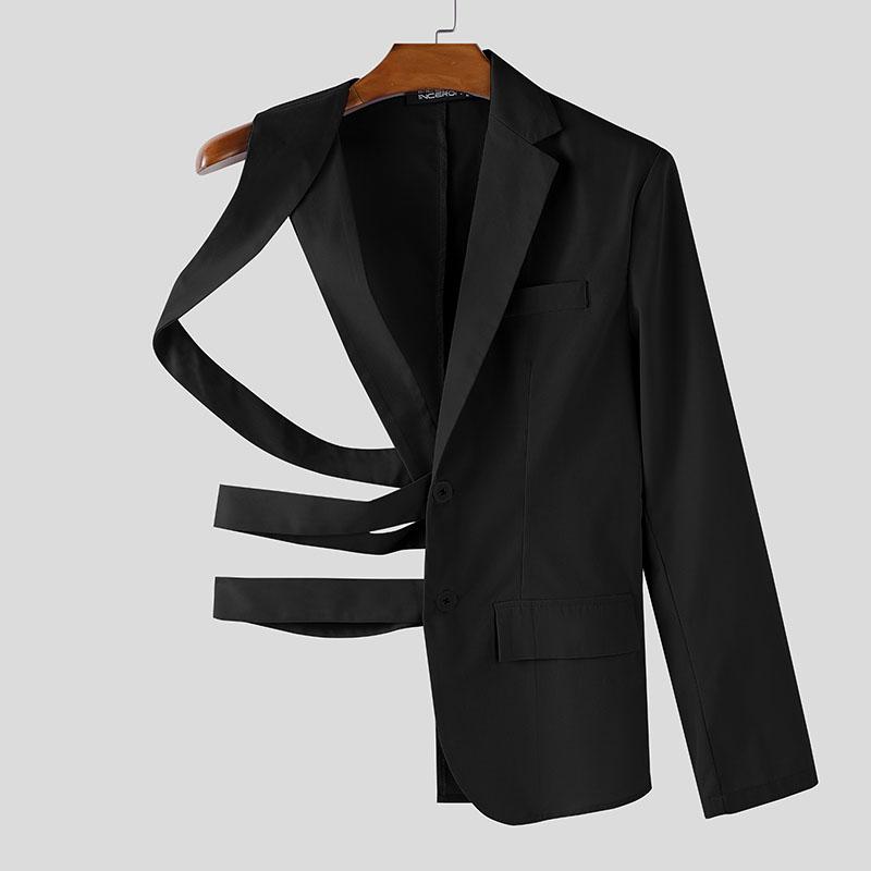 INCERUN Мужской блейзер на одно плечо с длинным рукавом, на пуговицах, с вырезами, на бандажной завязке, с неровным подолом