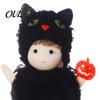 Thick Soft Halloween Doll Hanging Plush Witch with Lanyard, Cute Furry Pom And Black Cat Set Ball Ornament for Doors Windows Trees Party Decor Spooky
