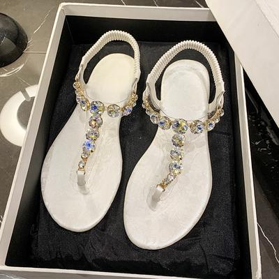 Римские сандалии женские лето 2025 новые универсальные феи ветер леди на плоской подошве со стразами елочка стопа пляжные женские туфли