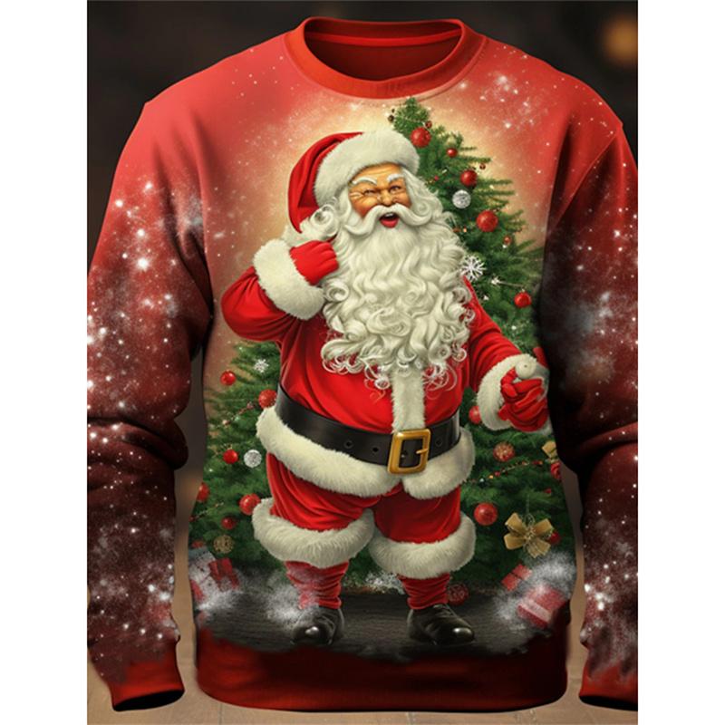 Santa Claus Pattern T-Shirt For Men Christmas Balloon 3D Printed T Shirts Autumn Casual Long Sleeves Loose Round Neck Tops Tees