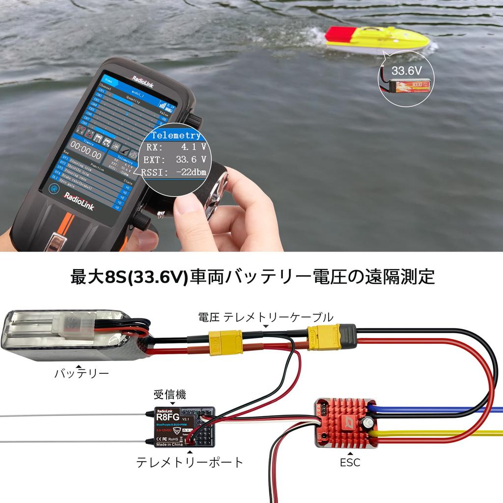 Radiolink R8FG 2.4Ghz V2.1 3ms Latency 8-Channel Gyro Receiver with Voltage Telemetry, Waterproof RX for RC Crawler Car Boat Radio Controller,