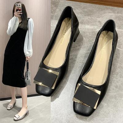 Повседневная женская обувь на низком каблуке с открытым носком, женская обувь на плоской подошве без шнуровки с квадратным носком, платье из натуральной кожи без шнуровки на каблуке из флока