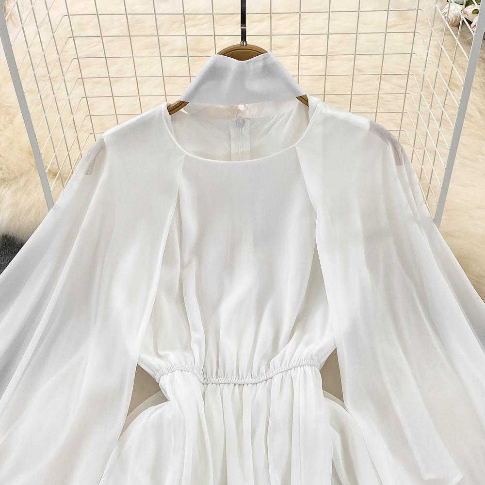 RUGOD Летнее легкое и знакомое стильное платье с круглым вырезом, рукавами в виде листьев лотоса, талией и тонким разрезом, платье трапециевидной формы, большое свободное платье