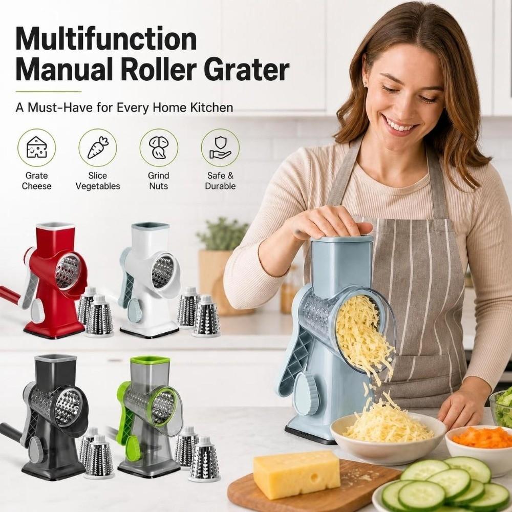 3 Sharp Drums Rotary Cheese Grater 3 in 1 Vegetable Shredder Peanut Nuts Grinder Garlic Potato