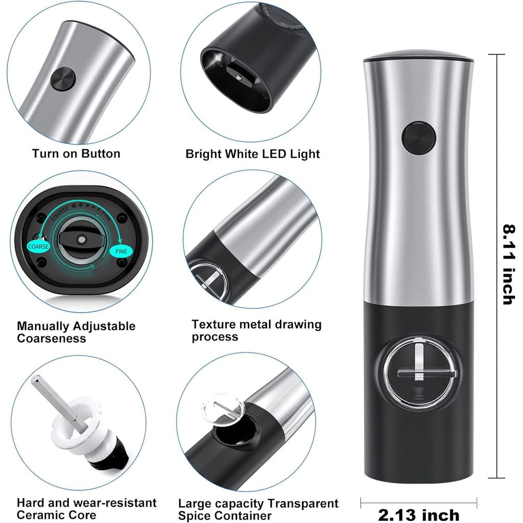 Мельница для измельчения специй со светодиодной подсветкой, электрическая мельница для соли и перца с батарейным питанием, шейкер