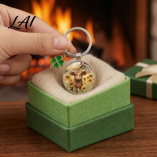 Backpack Decorative Accessory Highland Cow Keychain with Blessing Card Bird Stainless Steel Key Ring Ring Animal Theme Backpacks Handbags