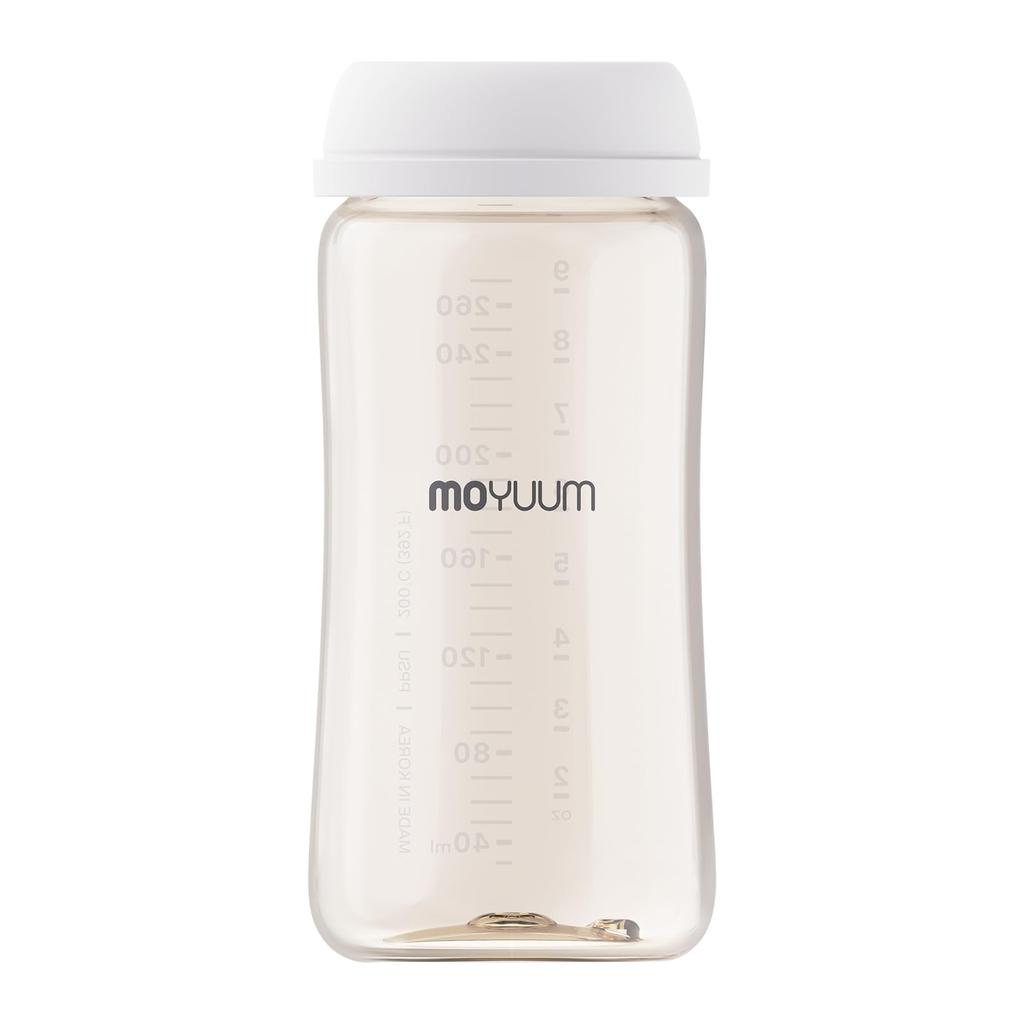 MOYUUM Plastic Baby Bottle, White, 270ml (PPSU), for Ages 3 Months and Up, Wide Neck, Round Hole, 2025 Model