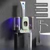 Toothbrush Sterilizer Wall-mounted Non-punching Ultraviolet Toothbrush Cup Holder Sterilization Rack Toothbrush Toothpaste Holder