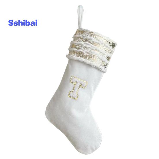 Рождественский чулок с вышивкой и ремешком, износостойкие носочки большой емкости с рождественскими буквами, подвесное украшение
