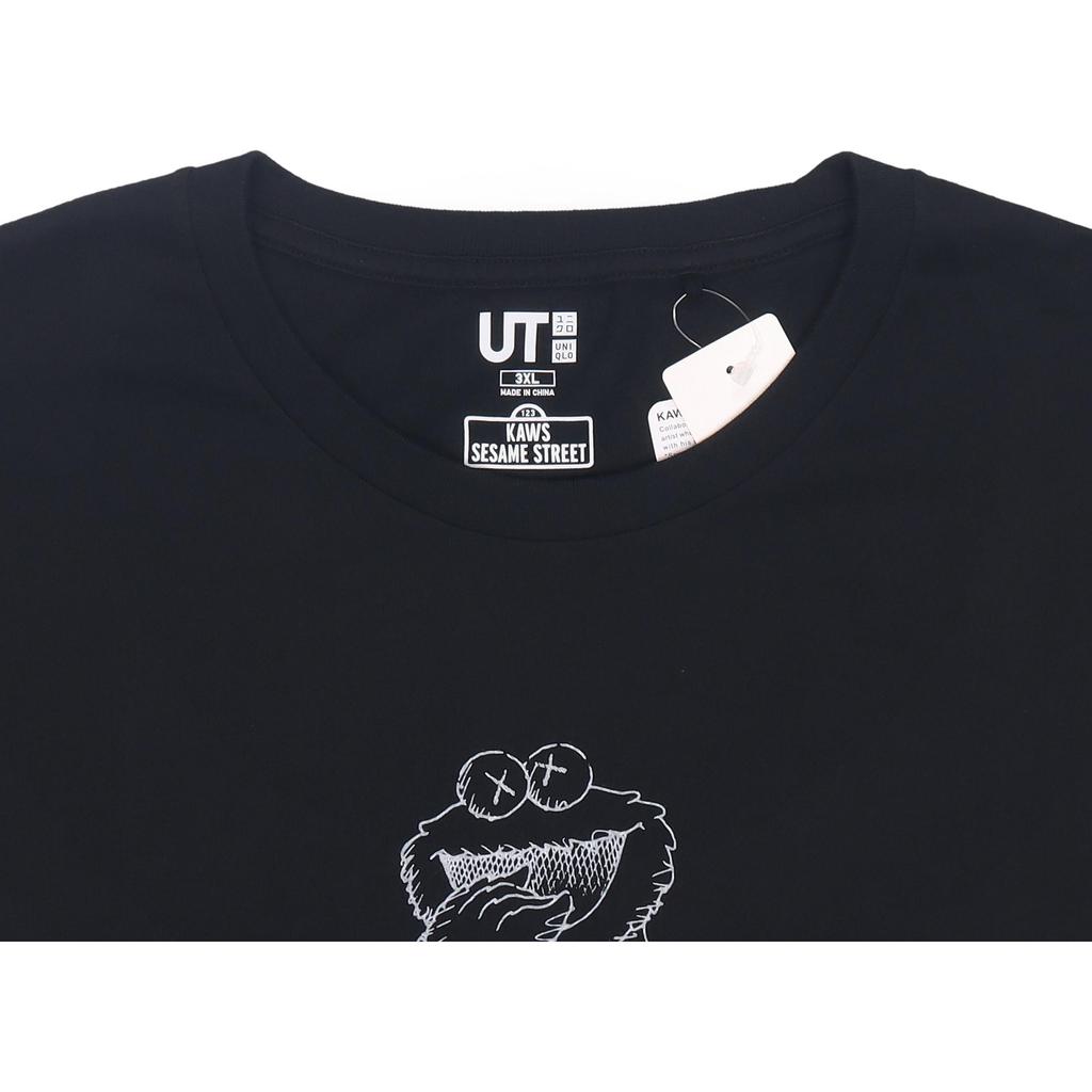 Uniqlo X Улица Сезам X Kaws Коллаборация Печатная футболка с коротким рукавом Обычная унисекс Топы Черный 416157-02