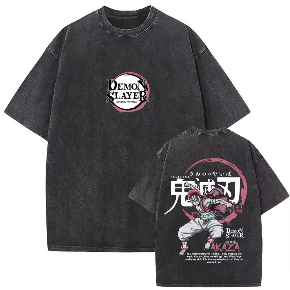 Harajuku Streetwear Anime Washed T Shirt Demon Slayer Men Women Short Sleeve Graphic Tee Casual Top Yk Clothes Summer New Tee