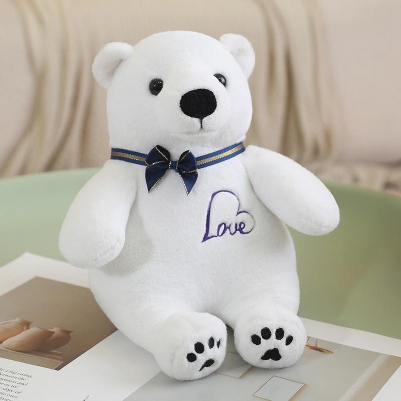Bowtie Bear White Plush Toy Cartoon Animal Stuffed Doll Decoration Gift Kids