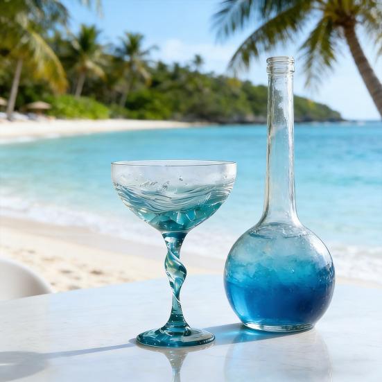 Бокал для вина с ручкой-спиралью и градиентным сине-зеленым оттенком, уникальный дизайн с волнообразной текстурой, ручной спиральный бокал для вина