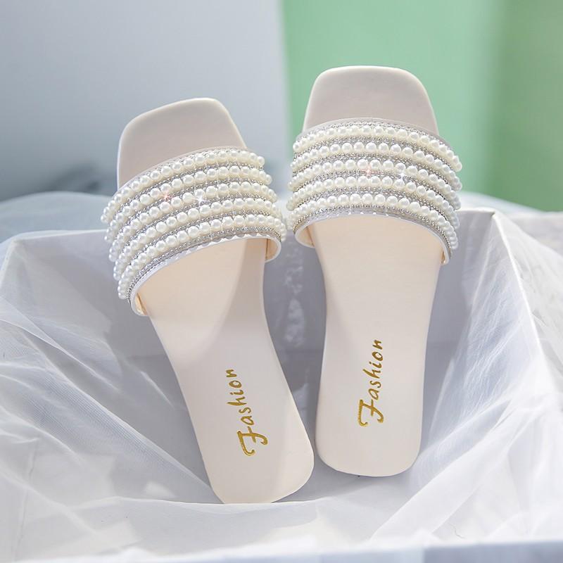 Мода Большие размеры 35-43 Женская летняя верхняя одежда 2024 года Pearl Water Diamond One word Beach Sandals Женские повседневные сандалии