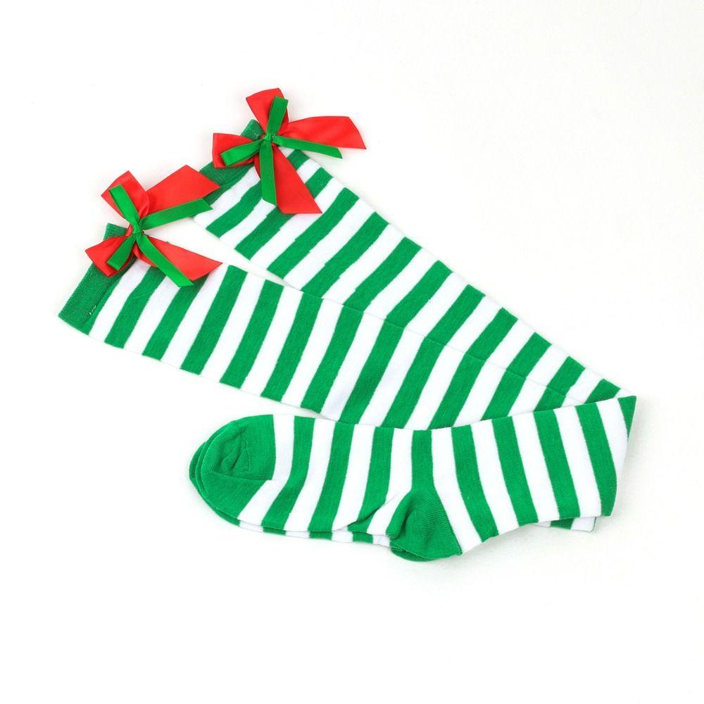 Thigh Stockings Contrast Color Bows Christmas Socks Hosiery Winter Over Knee Socks Women Stockings