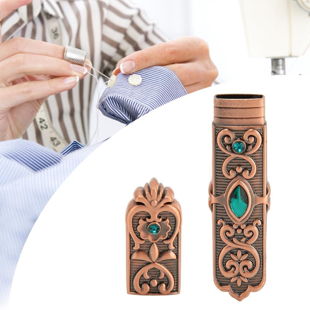 Carved Pattern Needle Holder Tube Antique Silver Finish Portable Needle Organizer  For Hand Crafts