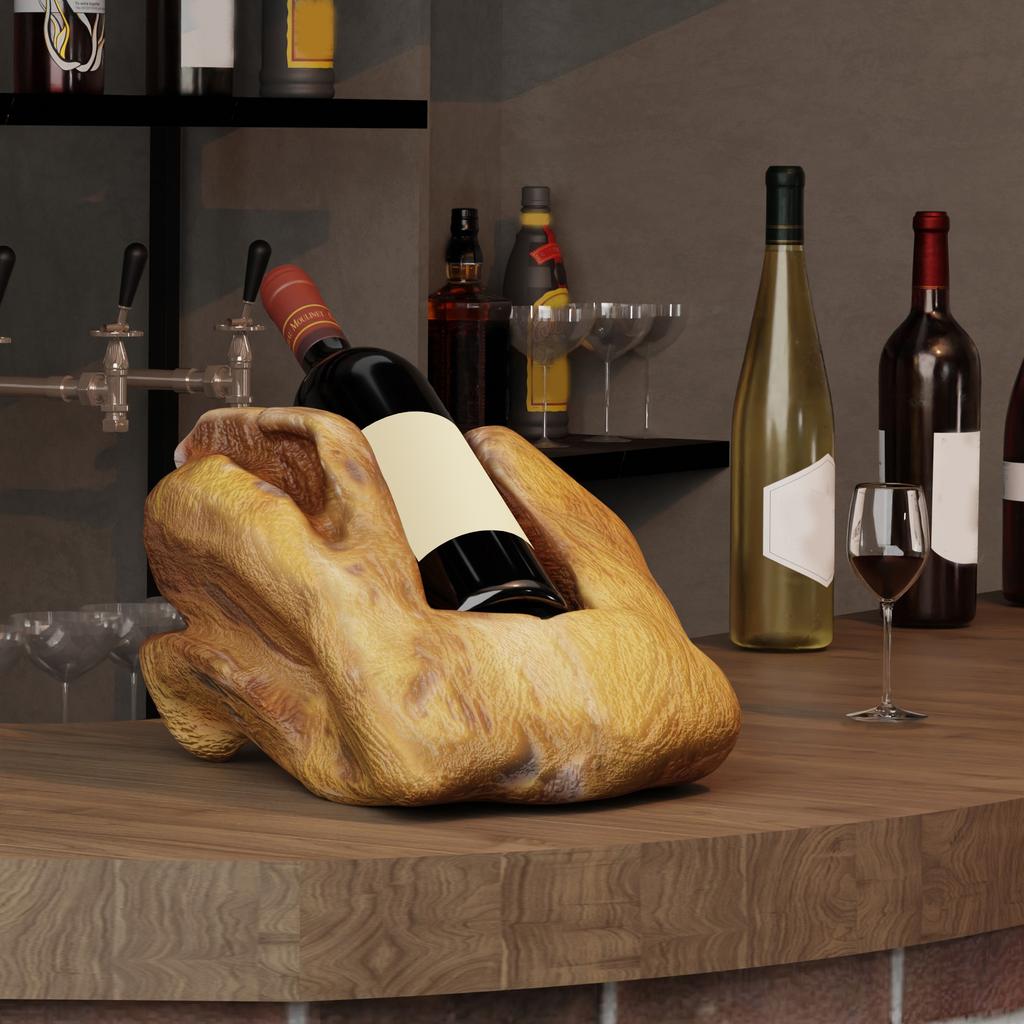 Vintage Solid Wood Wine Bottle Holder for Bar, Living Room, Kitchen. Natural Wood, Irregular Single-Tank Wine Holder