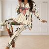 Women Plus Size Printed Half Zip Long Sleeve Longline Top Fitted Pants Two Piece Set