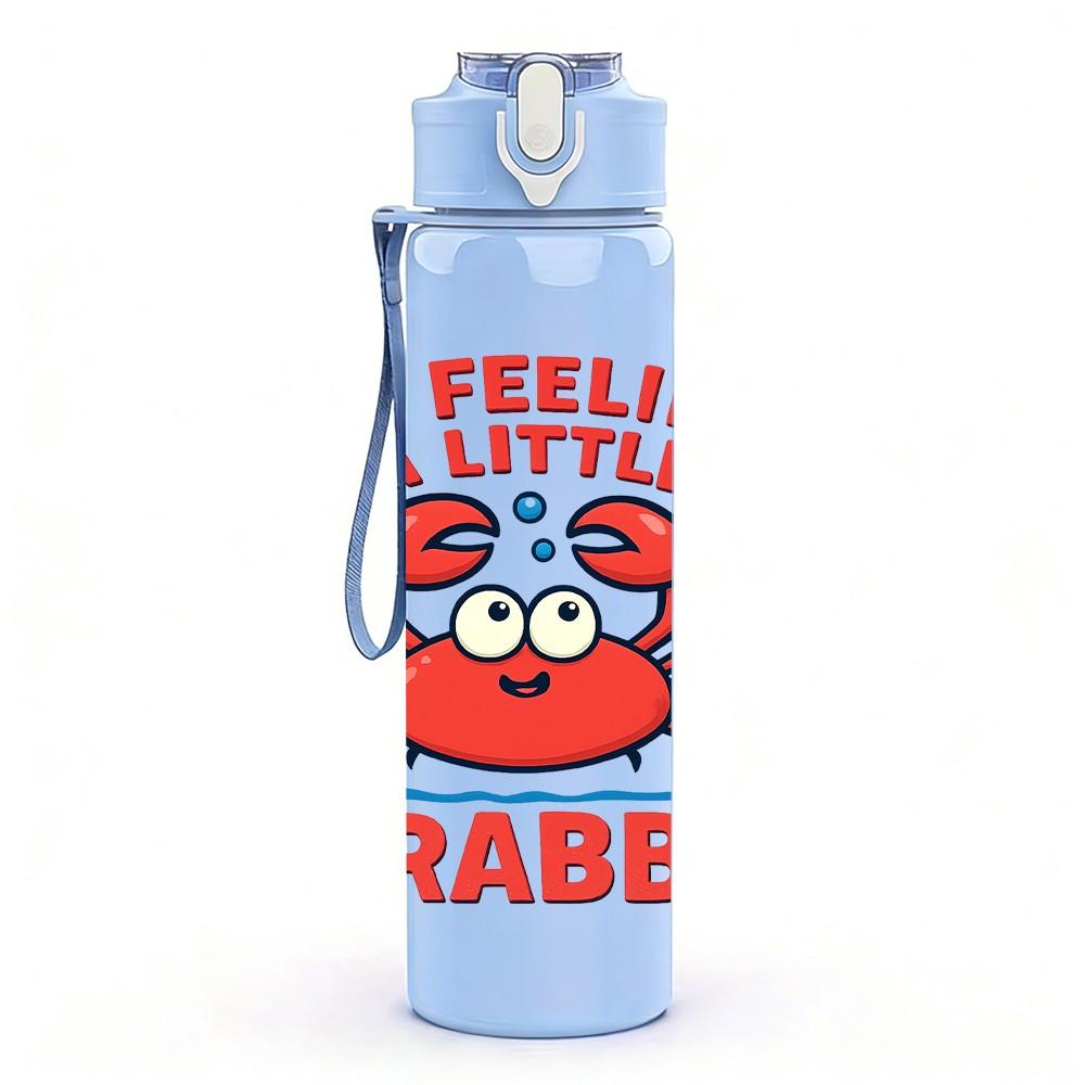 1PC Crab Cartoon Print 750ml Color Plastic Sports Water Bottle Leakproof Flip Straw Lid Suitable for Sports Office Home Use