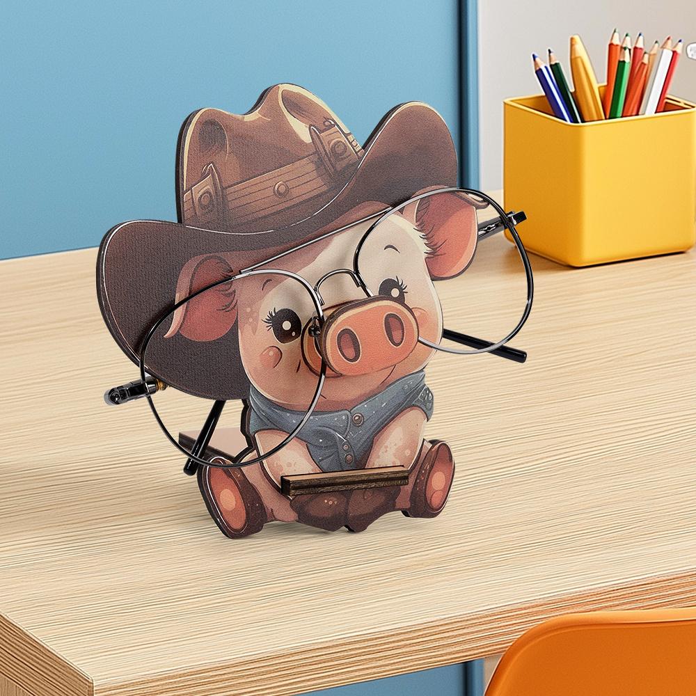 Cartoon Pig Glasses Frame Cute Animal Glasses Frame Sunglasses Display Stand Hand Carved Home Wooden Decoration 3D
