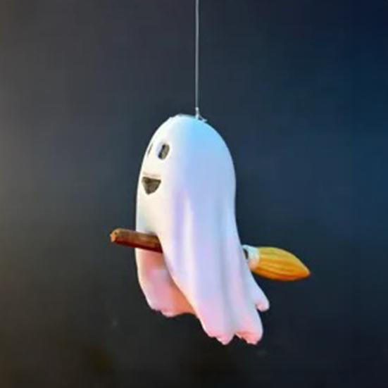 Хэллоуин Фигурка Привидения Милое Маленькое Привидение на Метле Статуэтка Мини Пластиковое Привидение Хэллоуин Настольный Декор для Многоярусного Подноса Книжной Полки Письменного Стола Декор