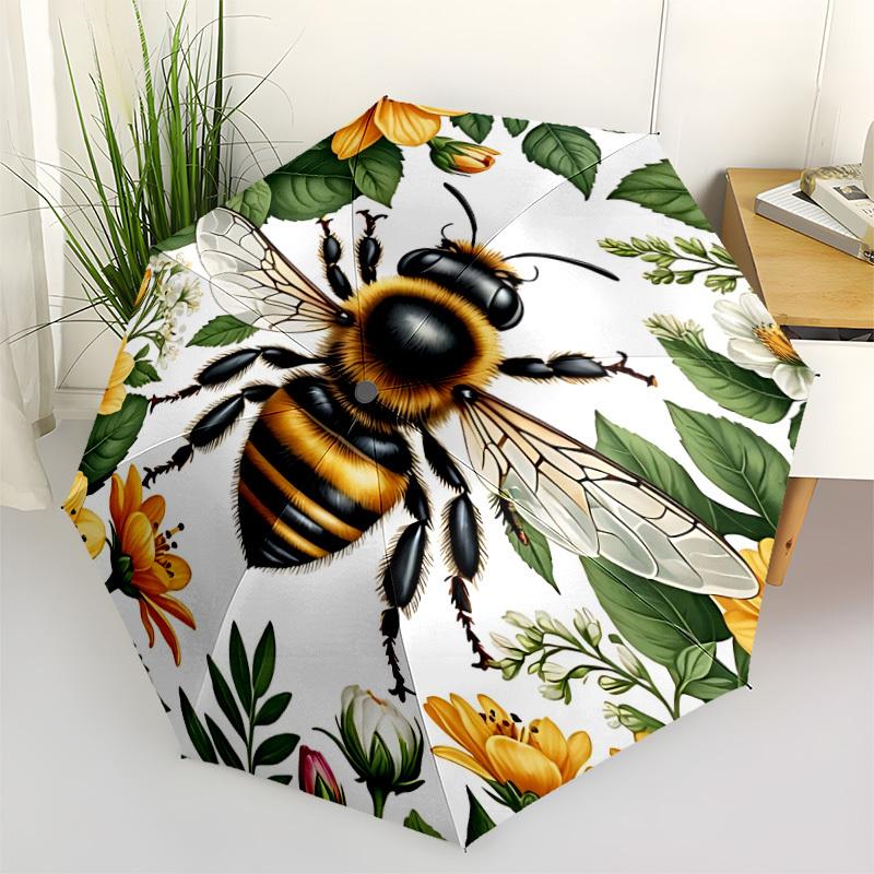 1pc Bee Floral Pattern Automatic Open/Close Umbrella - Portable Collapsible Umbrella with 8-Rib Stability, Fashion Lovers yy251017113