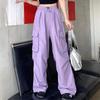 GMXIA Летние розовые шелковые быстросохнущие рабочие брюки женские Tide Cool Street Slim Wide Leg Design Feeling Drawstring Two Wear Dance Брюки