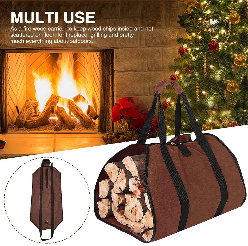 Heavy Duty Waxed Canvas Log Tote Bag Firewood Carrier with Handles for Fireplace Fire Pit Camping Wood Storage Holder